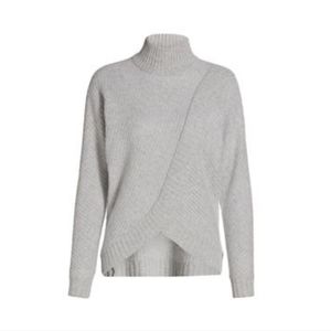 Saks Fifth Avenue Turtleneck Gray Cashmere Wrap Sweater